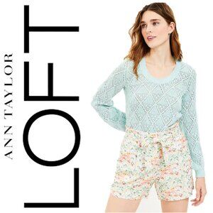 Loft clear aqua heather bobble pointelle scoop neck sweater (L) - NWOT